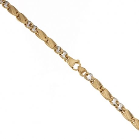 Pulseira em ouro branco e amarelo 18 Kt 750/1000 com inserções alternadas, acabamento polido para homem