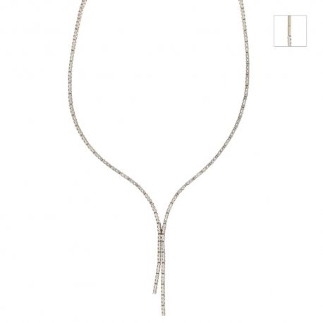 半硬质 18Kt 750/1000 白金网球风格颈链，中央镶嵌锆石，适合女士
