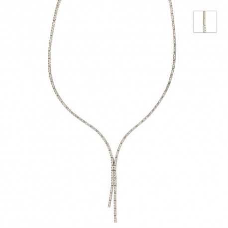Halbstarre Halskette aus 18 Kt 750/1000 Weißgold im Tennisstil mit zentralen Zirkonen für Damen