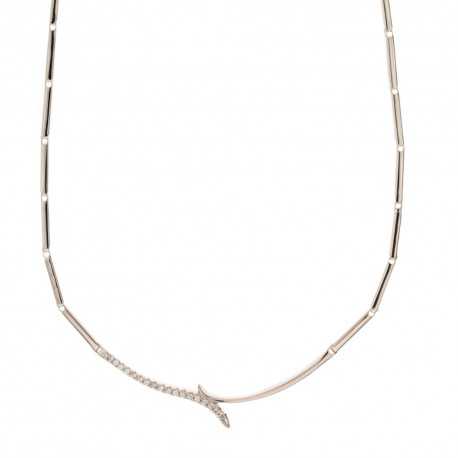 Halbstarre Halskette aus 18 Kt 750/1000 Weißgold mit zentralen Zirkonen für Damen