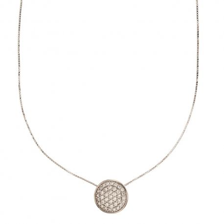Girocollo in oro bianco 18 Kt 750/1000 con pendente tondo di zirconi bianchi