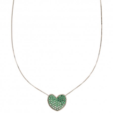 18 Kt 750/1000 hvidguld halskæde med grønt zirkon hjertevedhæng