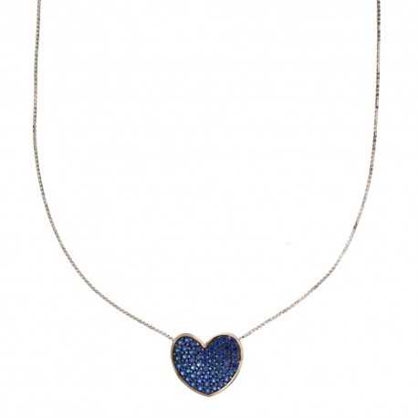 18 Kt 750/1000 hvidguld halskæde med blå zirkon hjertevedhæng