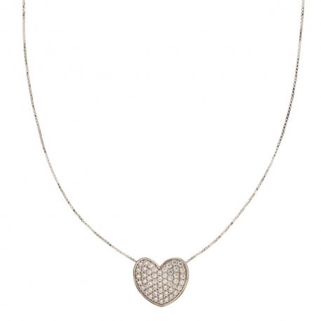 Collar en oro blanco 750/1000 de 18 kt con colgante de corazón con circonitas blancas