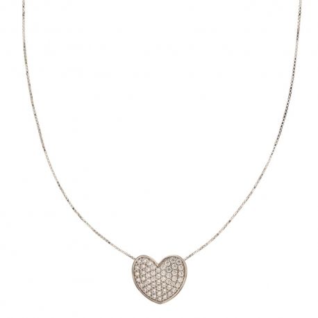 Collar en oro blanco 750/1000 de 18 kt con colgante de corazón con circonitas blancas