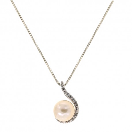 Collana in oro bianco 18 Kt 750/1000 con perla e zirconi bianchi