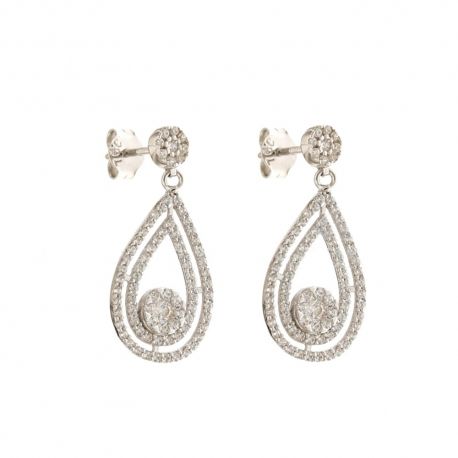 Orecchini in oro bianco 18 Kt 750/1000 pendenti con zirconi bianchi