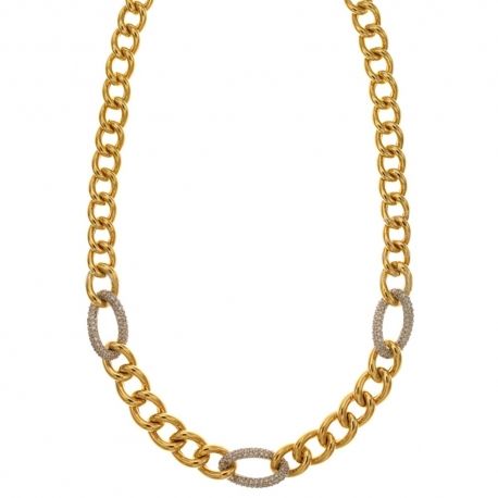 Girocollo in oro giallo e bianco 18 Kt 750/1000 modello grumetta con maglie zirconate