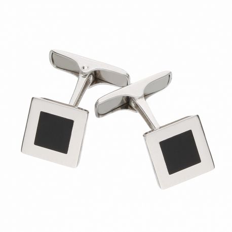 Boutons de manchette carrés avec onyx en or blanc 18 carats