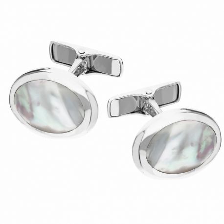 Ovale manchetknopen met parelmoer in 18K witgoud