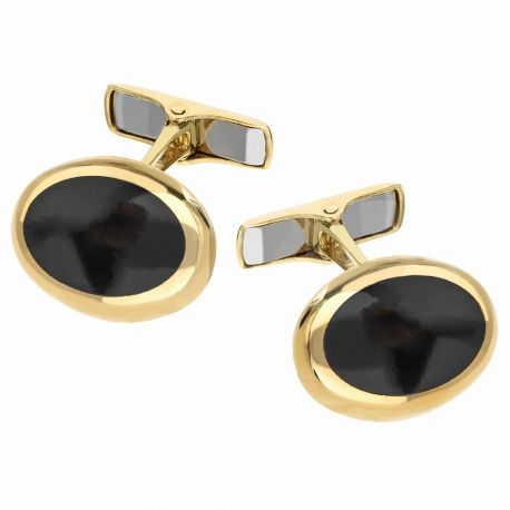 Ovale mansjettknapper med svart onyx i 18K gult gull