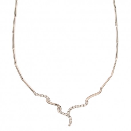 Polotuhý náhrdelník z bílého zlata 18K 750/1000 s centrálními zirkony pro ženy