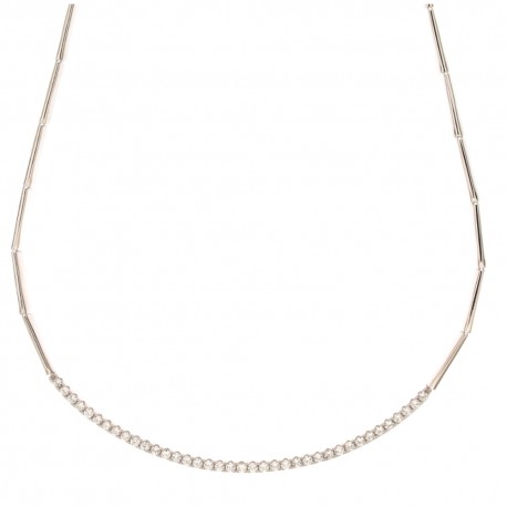 Polotuhý náhrdelník z bílého zlata 18K 750/1000 s centrálními zirkony pro ženy