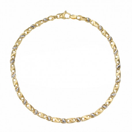 Bracelet pour homme en or jaune et blanc 18 carats avec chaîne plate