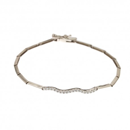 Bracelet semi-rigide en Or blanc 18 Kt 750/1000 avec zircons centraux pour femme