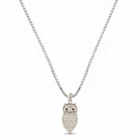 18K vitguld halsband med vit Zircon Owl
