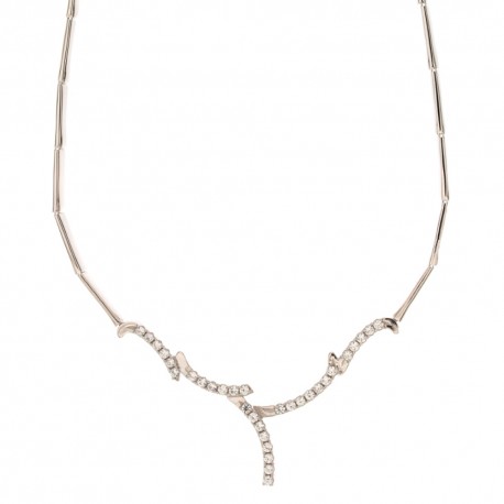 Polukruta ogrlica od 18 Kt 750/1000 bijelog zlata sa središnjim cirkonima za žene