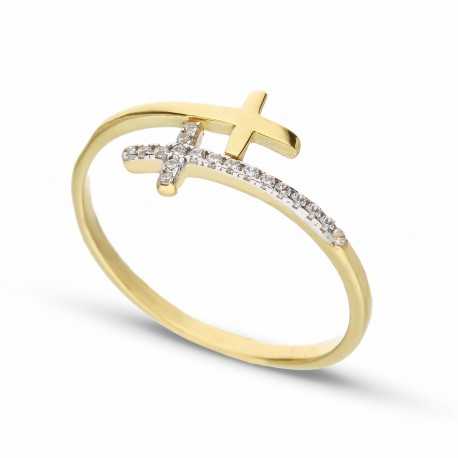 Contrariè-Ring mit Kreuzen für Damen aus 18 Karat Gold