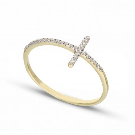 Bague croix pour femme en or jaune 18 carats