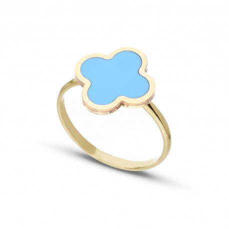 Yellow Gold 18k Four-Leaf Clover Woman Ring
