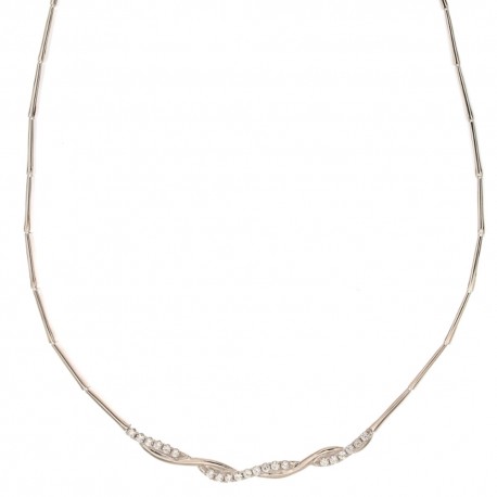 Collier semi-rigide en Or blanc 18 Kt 750/1000 avec zircons centraux pour femme