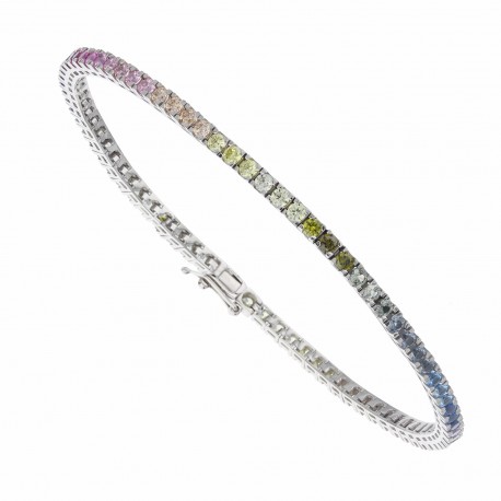 White Gold 18k Tennis Type with Colored Stones Bracelet