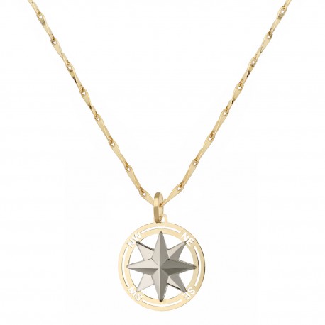 Men 18k Gold with Wind Rose Pendant Necklace