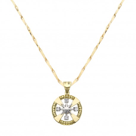 Men 18k Gold with Wind Rose Pendant Necklace