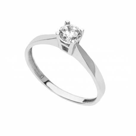 Solitaire prsteň z 18K bieleho zlata s bielymi zirkónmi pre ženy
