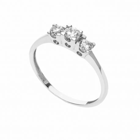 Bague Trilogie en or blanc 18 carats avec zircons blancs pour femme