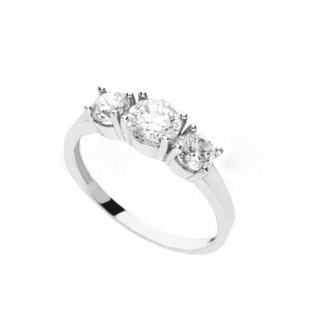 Trilógový prsteň z 18K bieleho zlata s bielymi zirkónmi pre ženy