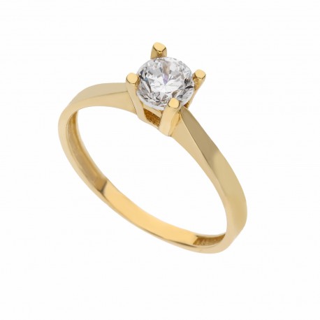 Yellow Gold 18k Solitaire Shiny Women Ring