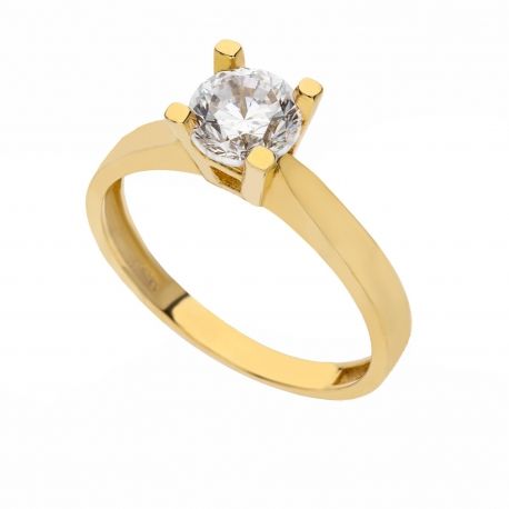 Solitaire prsten od 18K žutog zlata s bijelim cirkonima za žene