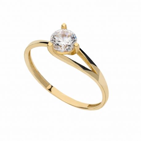 Bague solitaire en or jaune 18 carats avec zircons blancs pour femme
