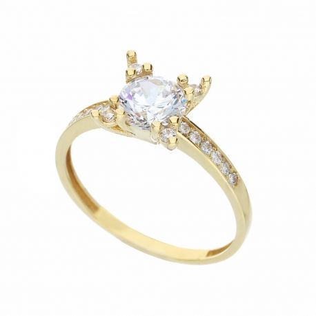 Solitaire prsteň z 18 K žltého zlata s bielymi zirkónmi pre ženy