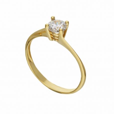 Solitaire žiedas iš 18K geltono aukso su baltais cirkoniais moterims