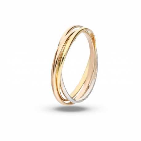 Плетен брачен пръстен от 18K жълто, розово и бяло злато за жени