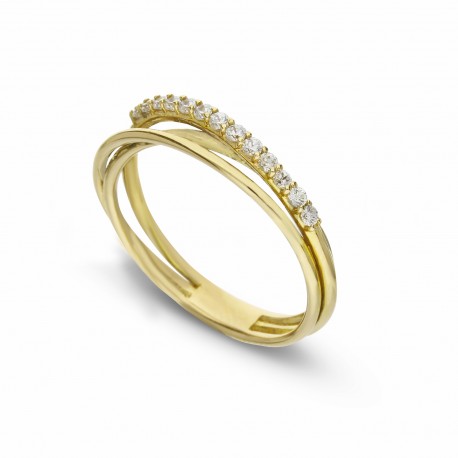 Δαχτυλίδι με νήμα ζωής σε κίτρινο χρυσό 18 καρατίων με λευκά ζιργκόν για γυναίκες