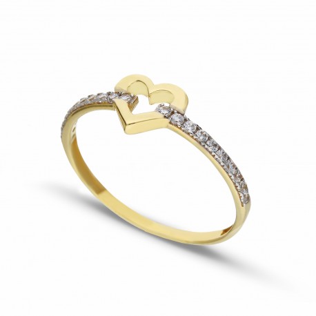 Damski pierścionek serce z 18-karatowego białego i żółtego złota z białymi cyrkoniami