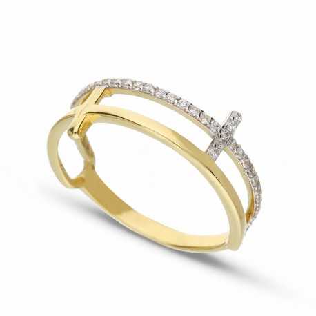 Prsten od 18K bijelog i žutog zlata s bijelim cirkonima za žene