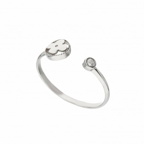Nastavitelný prsten z 18K bílého zlata s bílými zirkony pro ženy