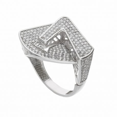 Bague pavée en or blanc 18 carats avec zircons blancs pour femme