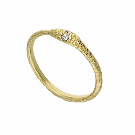 Damski pierścionek Serpentyna z 18-karatowego żółtego złota z białymi cyrkoniami