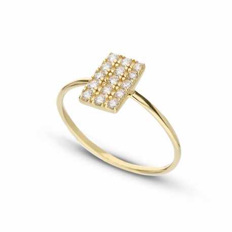 Inel din aur galben de 18K cu zirconi albe pentru femei
