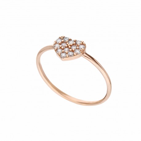 Dámsky prsteň v tvare srdca z 18K ružového zlata s bielymi zirkónmi
