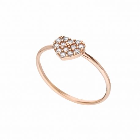 Пръстен със сърце от 18K розово злато с бели циркони за жени