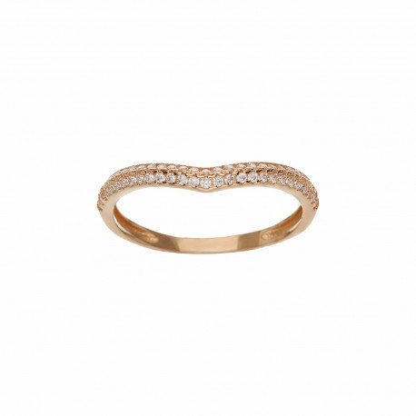 18K rožinio aukso žiedas su baltais cirkoniais moterims