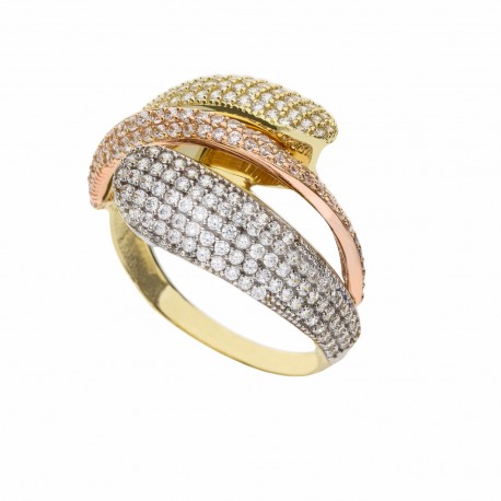 Женское кольцо Paveted из желтого, розового и белого золота 18 карат