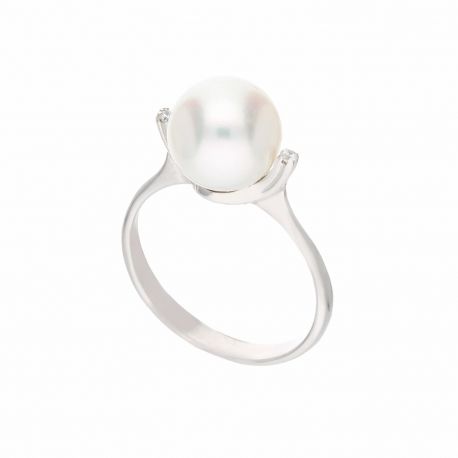 White Gold 18k with White Cubic Zirconia and Pearl Woman Ring