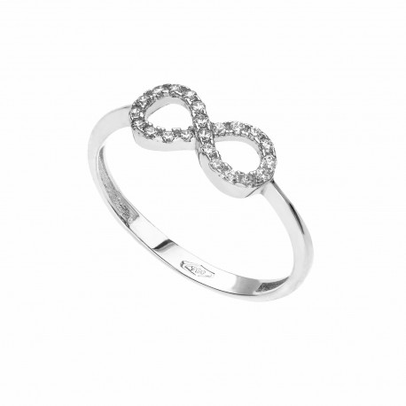 18K balto aukso žiedas su poliruotais baltais cirkoniais moterims
